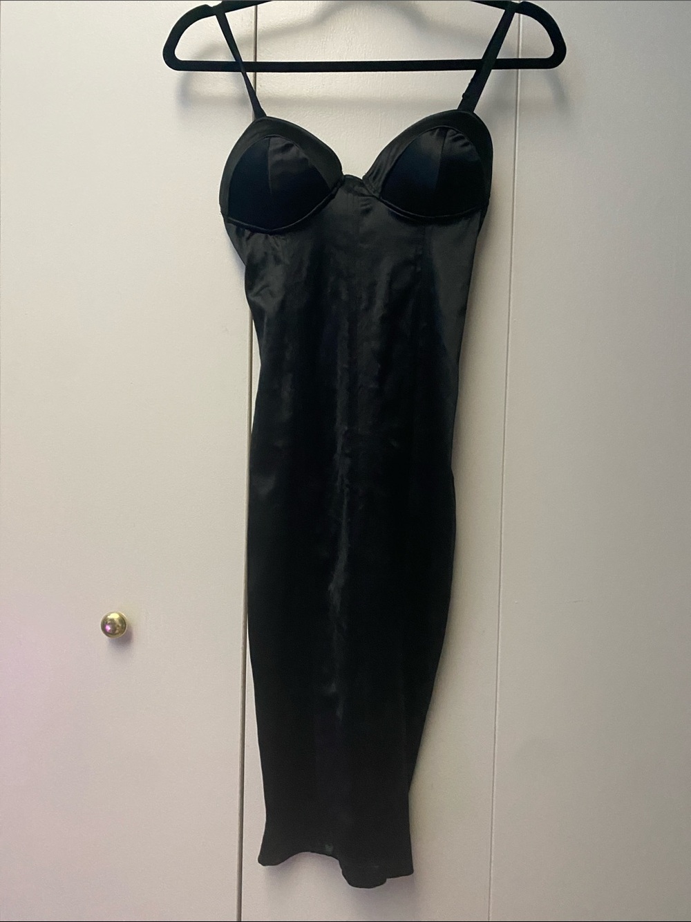 Classic Black Satin Slip Dress with Built-In Cups